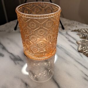 Vintage Style Amber Embossed Glass Candle Holder